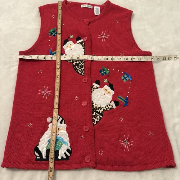 Ugly Holiday Sweater Vest Women L Animal Print Santa Y2K 90s Cheetah Zebra Red - Picture 7 of 9